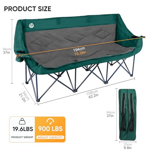 Silla Plegable Northroad para Camping 3 Personas, Capacidad 900 lbs, Exterior, con Porta Vasos y Porta Copas miniatura 2