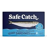 Safe Catch Wild Sardines in Water Skinless Boneless Wild-Caught Sardine Fillets Lowest Mercury Limit, Keto Food Kosher Non-GMO Sardines Pack of 12, 4.4oz Tins