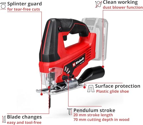 Einhell Power X-Change 18V Cordless Jigsaw - Battery Powered Electric Saw To Cut Wood, Plastic and Metal - TC-JS 18 Li Solo Jig-Saw Tool - Battery And Charger Not Included 3 Einhell Power X-Change 18V Cordless Jigsaw - Battery Powered Electric Saw To Cut Wood, Plastic and Metal - TC-JS 18 Li Solo Jig-Saw Tool - Battery And Charger Not Included - Image 3