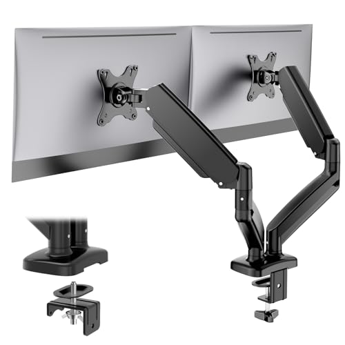Image of DUMOS Set of 2 Dual Monitor Stand for Desk, Gas Spring Monitor Arm for 2 Monitors Max 32 Inches, Fully Adjustable Double Monitor Mount, VESA Mount with C-Clamp /Grommet Base, Holds Screen 17.6 lbs