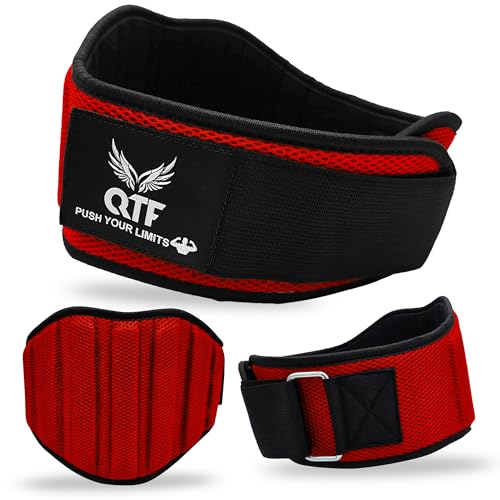 QTF Cinturón de levantamiento de pesas de neopreno para fitness, soporte ajustable de 6 pulgadas para estabilidad y apoyo lumbar, cinturón de levantamiento de pesas resistente al sudor para hombres y