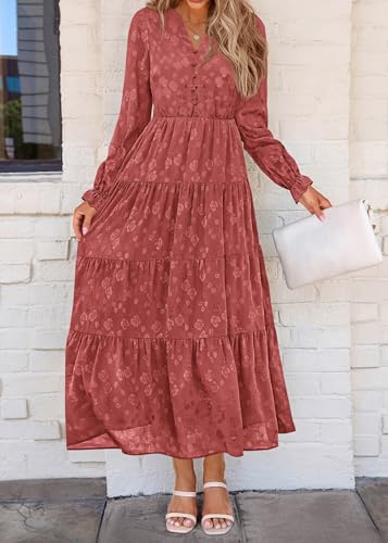 Image of KIRUNDO Spring Wedding Guest Dresses for Women 2026 Maxi Floral Long Sleeve Elegant Ruffle Tiered Flowy Party Long Dress