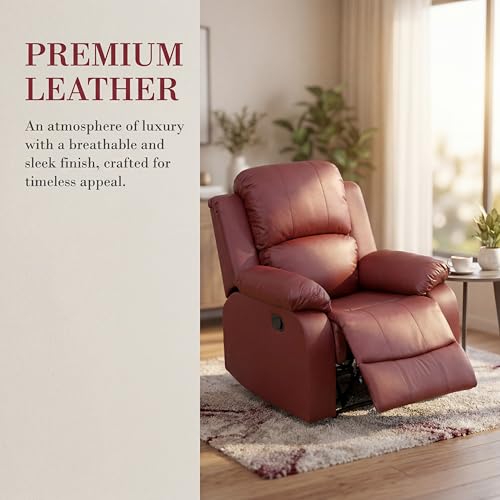 Image of Single Leather Manual Recliner Chair, Oversized Lazy Boy Recliner with Home Theater Seating, Breathable Living Room Reclining Chair for Adults Reading, Gaming, Relax, Red