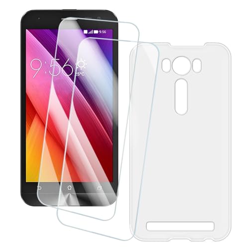 OAGELIM 2er Pack Bildschirm Schutzfolie + Hülle Kompatibel mit Asus Zenfone 2 Laser ZE500KL (5 Zoll) Künstlerisch Bedruckte Hülle & Gehärtetes Glas Kratzfest (Weiß)