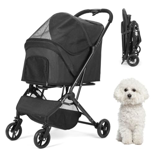 Wedyvko Dog Stroller 2024, Pet Stroller for Medium Dogs Cats, Shock-Absorbing Wheels, Draggable for Easy Transport, Max Load 66 lbs with Dog Poop Bags & Dispenser (Black)