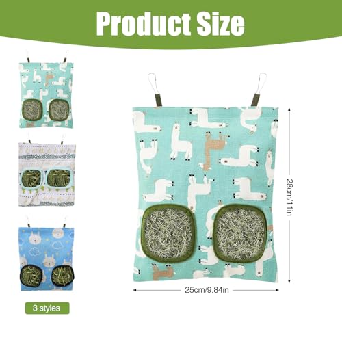 3 Stück Heutasche Kaninchen Klein, 2 Löcher Meerschweinchen Heutasche Kaninchen 28x25 cm Hängender Futtersack für Hasen Chinchillas Hamster Kleine Haustiere und Tiere