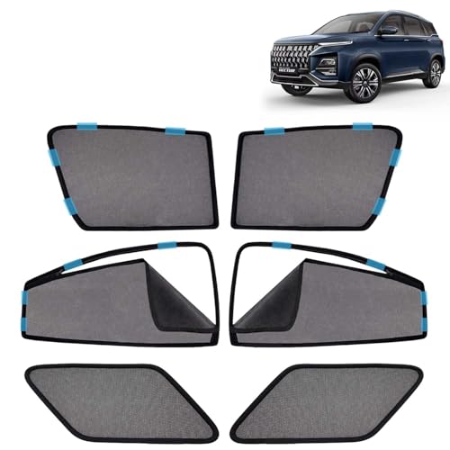 Image of KINGSWAY Car Sun Shade Curtains Only Compatible with Morris Garages (MG) Hector Plus (2026 Onwards) | Front Window in Half Cut and Rear in Zipper (Magnetic) | UV & Heat Protection | Pack of 6 Pcs