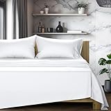 TEXAS LINEN CO. 100% Egyptian Cotton Sheets California King Size Bed Set - Luxury 1200 Series Cal King Sheet Set (4 PC, White), Silky Soft, Cooling, Sateen Weave, 17