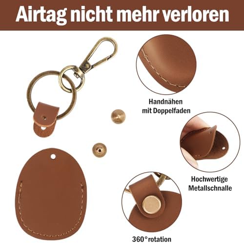 AirTag Breloczek do kluczy, zawieszka AirTag, etui ochronne na całe ciało, kompatybilne z Apple Airtag z prawdziwej skóry (ciemnobrązowy)