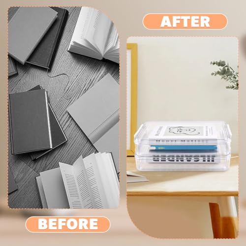 2PCS File Box, 13.58x9.25in Clear Plastic Document Storage Boxes Project Case with Lids, Stackable Storage Bins Paper Organizer Containers for A4 File Photo Documents Scrapbook Craft Art Supplies