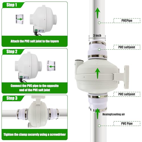 Swess 4 Inch Radon Fan Installation Kit, 260 CFM Radon Mitigation System Kit with Rubber Couplers (4 x 3 inch) and Air Pressure Indicator, IP67 Dust Centrifugal Fan for Indoor Outdoor by Swess - Image 6