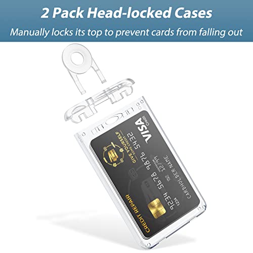 Pawfly Locking Id Badge Holder 3-Card Hard Pc Card Case With Key Pin Ultra Clear Sleeve Protector With Uv Protection For Office Card Smart Piv Cac Driver's License And Credit Card, 2 Pack #TOP1