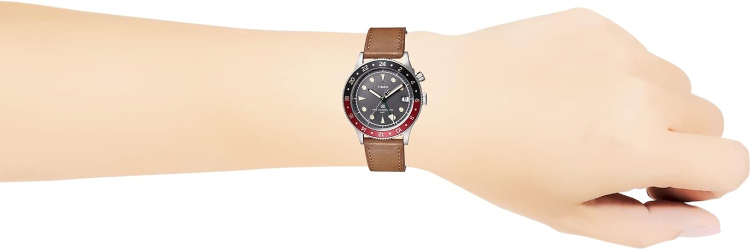 The Timex Waterbury Traditional GMT Automatic Watch worn on a wrist