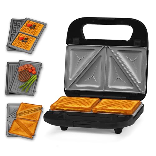 Innoteck 3 in 1 Sandwich, Waffle & Panini Maker – Extra Large Deep Fill Plates, Cool Touch Handle, Toastie Machine with Removable Plates, Non-Stick Coating, 750W, Grill & Waffle Plates Include