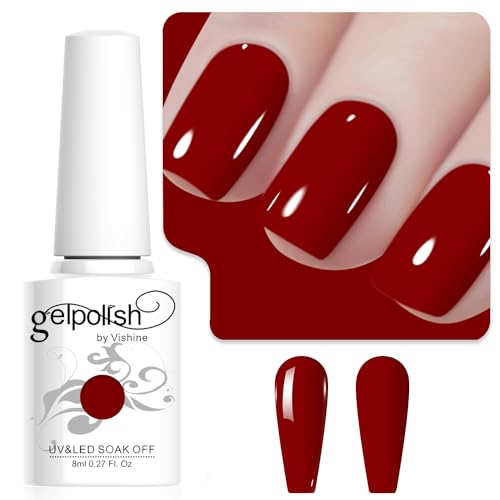 Vishine 8ml Vernis à Ongles Gel Semi Permanent Couleur Rouge sang, Vernis Semi Permanent Soak Off UV LED Gel Polish Nail Art Manucure Salon DIY L261