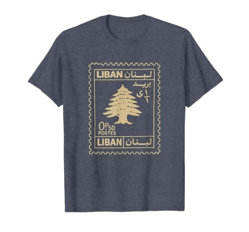 Lebanon Post Stamp Design Featuring Liban Cedar and Lebanese T-Shirt, Men, Heather Blue, Small