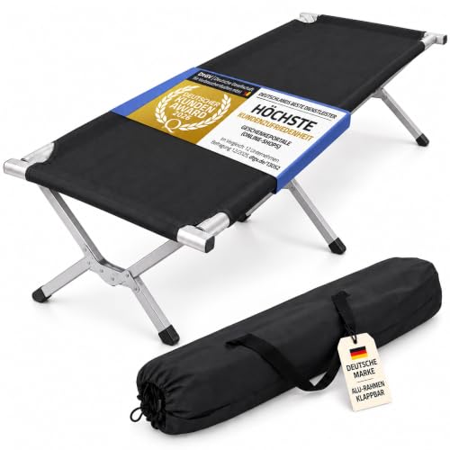 Alu-Feldbett, Campingbett &ndash; klappbar, bis 150 kg, mit Tragetasche, Schwarz | Campingbett aus...