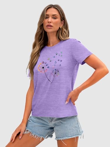 Image of Anbech Womens Dandelion Graphic T-Shirts Teen Girls Cute Sunflower Print Casual Tee Tops