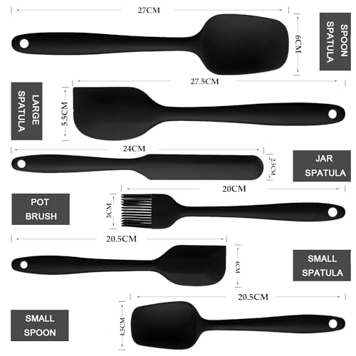 Image of Baskety Silicone Spatula Set - 6 Piece Non-Stick Silicone Spatula Set with Stainless Steel Core - Heat-Resistant Spatula Kitchen Utensils Set for Cooking, Baking and Mixing (Black)