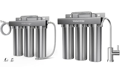 Waterdrop TST-UF and TST-UF-B 0.01?m Ultra-Filtration Under Sink Water Filter, Stainless Steel, 5X Service Life,Remove 99.99% of Cont?minants Larger Than 0.01?m, with Dedicated Faucet-Bundle