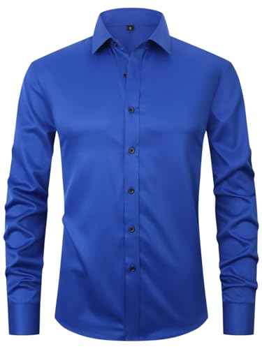 corfty Men Long Sleeve Dress Shirt - Regular Fit Stretch Free-Wrinkle Button Down Shirt