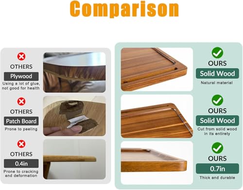 LVETOLS Großer Couchtisch aus massivem Akazienholz, höhenverstellbarer C-Tisch mit Handy- und Tablet-Schlitz, drehbare TV-Tabletts zum Essen auf Couch, Schlafzimmer oder Wohnzimmer, länglich – Bild 7