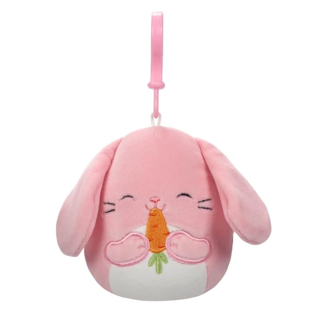 Squishmallows 3.5 inch Bop the Pink Bunny with Carrot Clip on Officially Licensed Kellytoy Plush Toy Colorful Soft Gift for Kids Girls & Boys Washable Squishy Stuff Toy Multicolor All Age