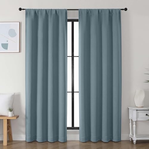 Image of Simplebrand Ava Stone Blue Blackout Curtains for Bedroom, 78 Inch Length, 2 Panels Set, Privacy Thermal Insulated Rod Pocket Window Curtains for Patio, French Door, W40 x L78 Inch