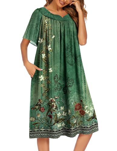 Image of Ekouaer Womens Nightgown Short Sleeve House Dress with Pockets-Floral Print Mumu Dress