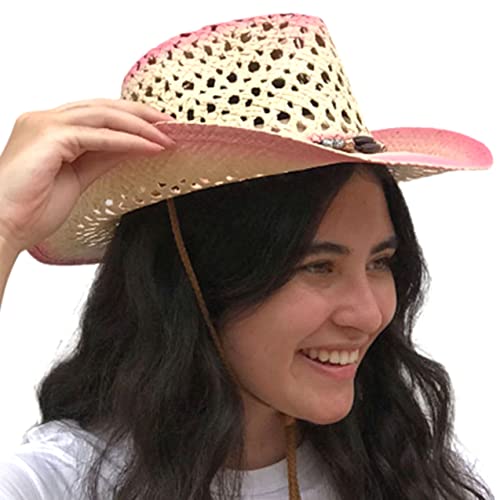 Image of SILVERFEVER Straw Cowboy Hat Cowgirl Hats Men Women Sun Hat Sombreros Vagueros Classic Western Accents Sombreros