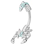 Piercingfaktor Bauchnabelpiercing Chirurgenstahl Bauch Bauchnabel Piercing Banane Stecker Anhänger mit Kristall Reverse Skorpion Silber Aqua