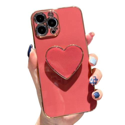 Sutpstmt Cute Case for iPhone 16 Pro Max 6.9'', Red Soft Plating TPU Shockproof Protective Cover with Stand, Luxury Bumper Love Heart Holder Kickstand Phone Case for Girls Women by Sutpstmt - Used condition - US$7.18