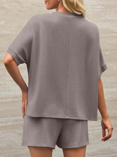 Image of Imily Bela Womens 2 Piece Outfits 2025 Oversized Summer Short Sets Casual Beach Ribbed Short Sleeve Matching Set