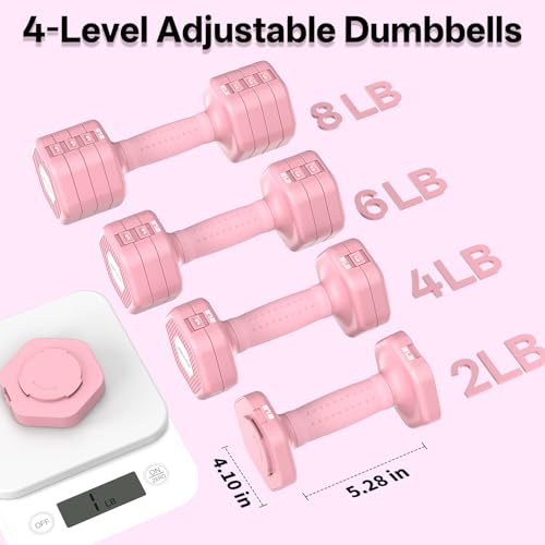 Image of JOROTO 5-in-1 Adjustable Dumbbell Set, 8LB /11LB Pair Adjustable Weights for Women at Home, 1s-Adjust Dual Locking Stable Hand Weights with TPE Soft Handle, Home Gym, Rehab, Pilates, Yoga, Strength Training