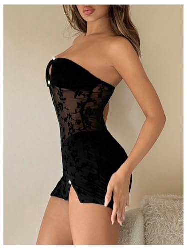 Milumia Women's Strapless Cut Out Mesh Sheer Tube Dress Sexy See Through Club Bodycon Mini Dresses Rave Concert4