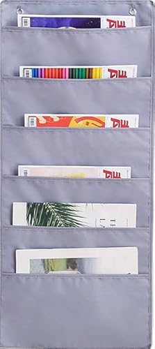 書類収納 壁掛けポケット 布製 ドアハンガーポケット 吊り下げ 大容量 小物入れ 収納袋 本 漫画 雑誌 資料 封筒 絵本 整理整頓 ホーム 日常雑貨入れ (6層,グレー)