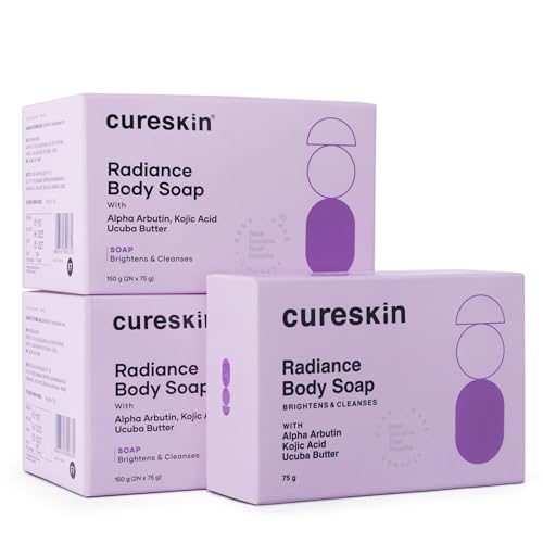 Image of Cureskin Radiance Body Soap | For Pigmentation & Sun Damage with Alpha Arbutin, Kojic Acid and Ucuba Butter | Soap Tan Removal, 75 g (Pack of 5)