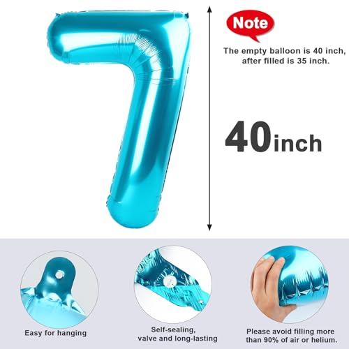 Image of 7 Balloon Numbers Birthday Decorations, 40In Light Blue Balloons for Party | Eye-catching Appearance, Perfect Decorative Centerpieces, Convenient Self-sealing Structure, Widely for Various Occasions