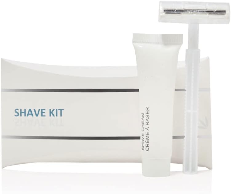 World Amenities LUXURY NECESSITIES Kit de barbear com lâmina dupla e creme de barbear, 200 unidades