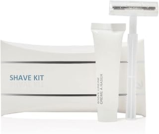 World Amenities LUXURY NECESSITIES - Bulk Shave Kit Shave Kit | 50 Count| Includes Twin Blade Razor and Moisturizing Shave Cream | Individually Boxed Hotel Amenities| Mini Travel Size Toiletries