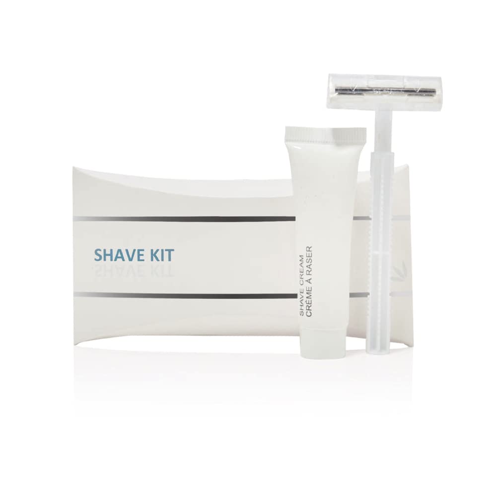 World Amenities Shave Kit (Clear Frosted Sachet) - Hotel Amenities 48 count - Includes Twin Blade Razor and Moisturizing Shave Cream