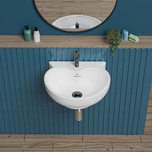Image of REMOTION Ceramic Wall Hung Corner Wash Basin for Bathroom | Wall Mounted Corner Sink for Small Bathrooms & Powder Rooms | Space-Saving, Durable & Stylish Design (16 x 15 x 5 Inch)