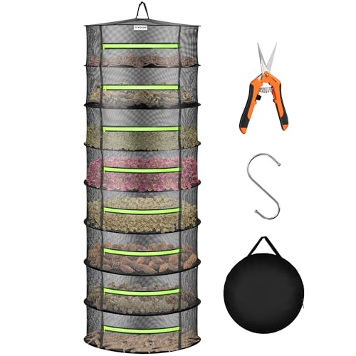 VIVOSUN 8-Layer Mesh Drying Rack Hanging Design with Green Zippers for Dehydrating, Indoor and Outdoor Pruning Shears Included