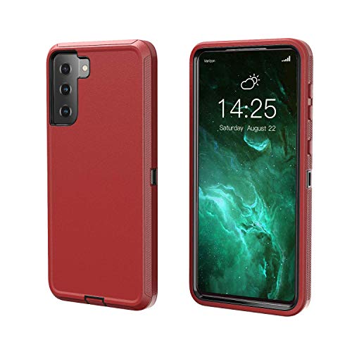 Samsung S21 case - H avy Duty Full Body Protection 3 in 1 Rugged Shockproof 3-Layer Cover for Samsung Galaxy S21 (Red/Black, 6.2)