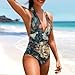 Flashideas Floral Pattern One Piece Swimsuit Women Sexy Swimwear Halter Tummy Control Swimsuit V Neck Swimwear Halter Backless Ruched Fashion Soft Suitable for Beach Pool Party Hawaii