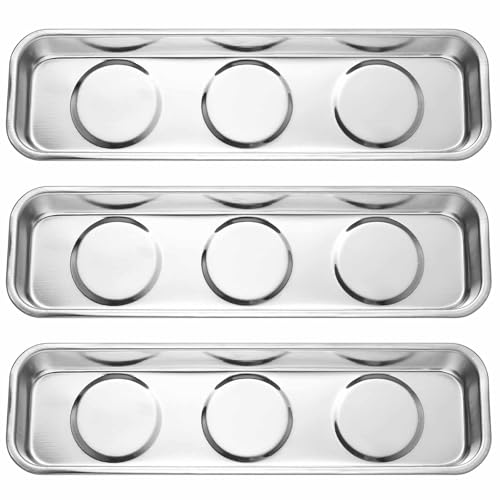 3 Pcs Bandejas Magnéticas para Tuercas y Tornillos, Bandeja Magnética de Acero Inoxidable para Piezas Herramientas Taller Mecanico Herramientas Metálicas (22,6 x 6,5 cm)