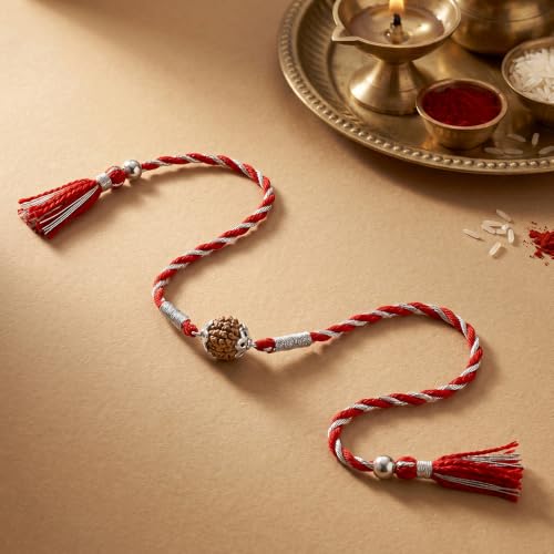 Image of GIVA 925 Silver Sacred Rudraksha Rakhi | Raksha Bandhan Rakhi for Mens | Gift for Couple | With Certificate of Authenticity and 925 Stamp