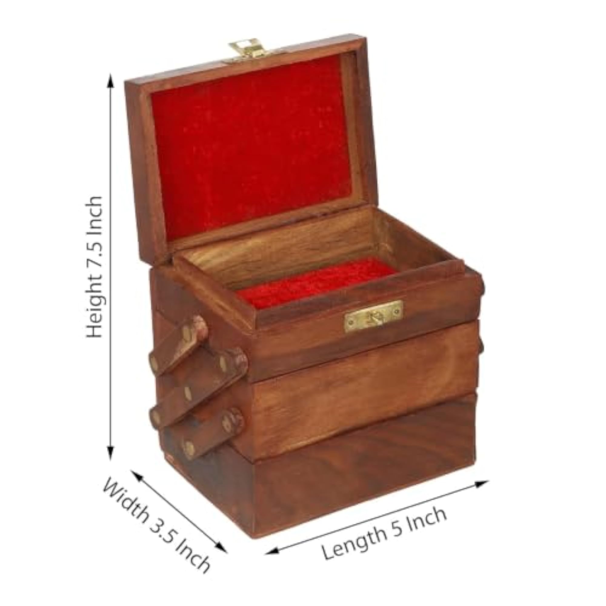 Handcrafted Wooden Multi-Tier Jewellery Organizer Box with Brass Latch