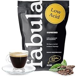 Fabula Low Acid Coffee Beans Whole, Organic Espresso Coffee - Non-GMO - No Molds - Mycotoxins Pesticides Free - Single Origin Coffee - 12 Oz