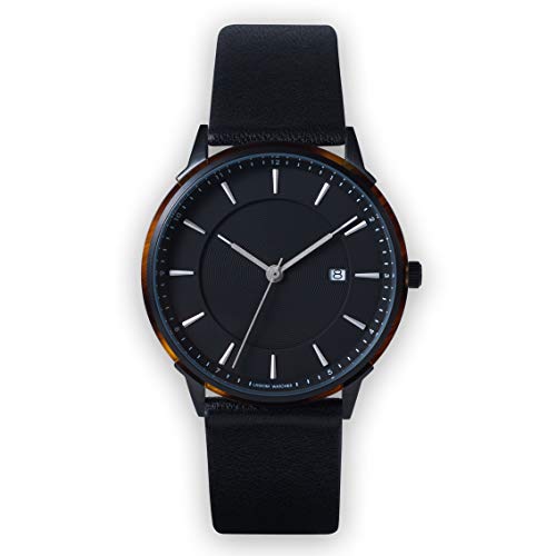 Montre Quartz Lagom BÖRJA en acier noir et acétate tortue avec dateur pour homme et femme